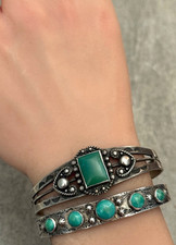 Vintage FRED HARVEY ERA Navajo Turquoise STAMPED Sterling Bracelet 6.75 in - Additional view 1