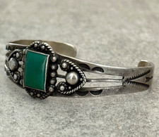 Vintage FRED HARVEY ERA Navajo Turquoise STAMPED Sterling Bracelet 6.75 in - Additional view 3