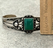 Vintage FRED HARVEY ERA Navajo Turquoise STAMPED Sterling Bracelet 6.75 in - Additional view 8
