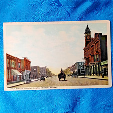 POSTCARD Newton Kansas Main Street Looking South Postmark 1910 Stamp Fred Harvey