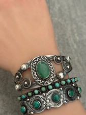 Vintage FRED HARVEY ERA Navajo Turquoise SNAKE CONCHO Sterling Bracelet 6.75 in - Additional view 1