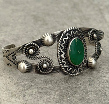 Vintage FRED HARVEY ERA Navajo Turquoise SNAKE CONCHO Sterling Bracelet 6.75 in - Additional view 2