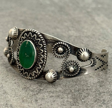 Vintage FRED HARVEY ERA Navajo Turquoise SNAKE CONCHO Sterling Bracelet 6.75 in - Additional view 3