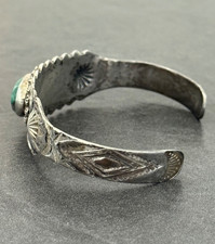 FRED HARVEY ERA Navajo Turquoise Sterling FLUTED BUTTONS Bracelet 6.75 in - Additional view 6