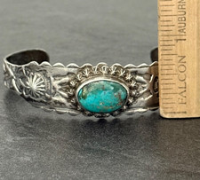 FRED HARVEY ERA Navajo Turquoise Sterling FLUTED BUTTONS Bracelet 6.75 in - Additional view 9
