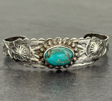 FRED HARVEY ERA Navajo Turquoise Sterling FLUTED BUTTONS Bracelet 6.75 in
