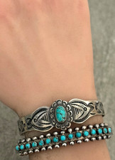 OLD FRED HARVEY ERA Navajo Turquoise THUNDERBIRD Sterling Bracelet 6.5 in - Additional view 2