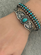 OLD FRED HARVEY ERA Navajo Turquoise THUNDERBIRD Sterling Bracelet 6.5 in - Additional view 4