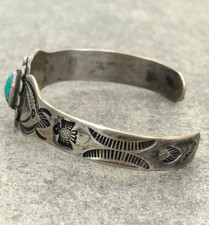 OLD FRED HARVEY ERA Navajo Turquoise THUNDERBIRD Sterling Bracelet 6.5 in - Additional view 5
