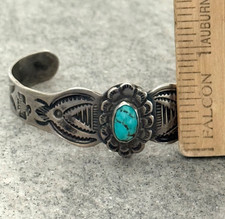 OLD FRED HARVEY ERA Navajo Turquoise THUNDERBIRD Sterling Bracelet 6.5 in - Additional view 9