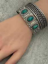 OLD FRED HARVEY ERA  Navajo Turquoise Reverse punch Sterling Bracelet 7.25 in - Additional view 4