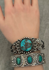 OLD FRED HARVEY ERA  Navajo Turquoise Reverse punch Sterling Bracelet 7.25 in - Additional view 5