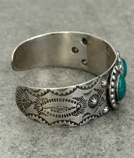 OLD FRED HARVEY ERA  Navajo Turquoise Reverse punch Sterling Bracelet 7.25 in - Additional view 6