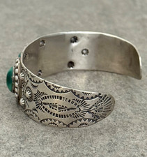 OLD FRED HARVEY ERA  Navajo Turquoise Reverse punch Sterling Bracelet 7.25 in - Additional view 7
