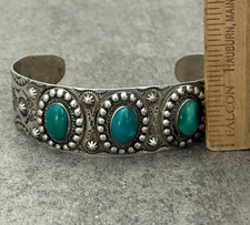 OLD FRED HARVEY ERA  Navajo Turquoise Reverse punch Sterling Bracelet 7.25 in - Additional view 9
