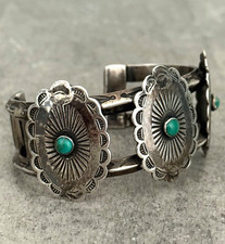 Vintage FRED HARVEY era Navajo Turquoise CONCHO silver Bracelet 50.5g 6.75 in - Additional view 2