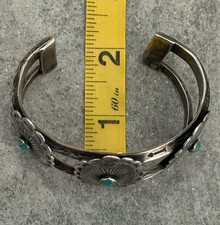 Vintage FRED HARVEY era Navajo Turquoise CONCHO silver Bracelet 50.5g 6.75 in - Additional view 12