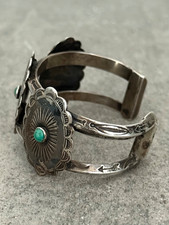Vintage FRED HARVEY era Navajo Turquoise CONCHO silver Bracelet 50.5g 6.75 in - Additional view 5