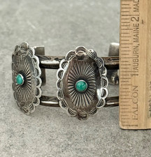 Vintage FRED HARVEY era Navajo Turquoise CONCHO silver Bracelet 50.5g 6.75 in - Additional view 10