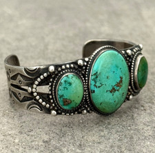 OLD Fred Harvey Era Native American Navajo Turquoise Sterling Bracelet 6.25 in - Additional view 1
