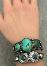 OLD Fred Harvey Era Native American Navajo Turquoise Sterling Bracelet 6.25 in - Additional view 3