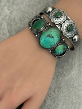 OLD Fred Harvey Era Native American Navajo Turquoise Sterling Bracelet 6.25 in - Additional view 6