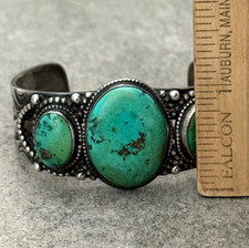 OLD Fred Harvey Era Native American Navajo Turquoise Sterling Bracelet 6.25 in - Additional view 10
