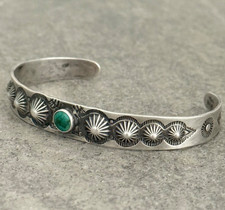 OLD FRED HARVEY ERA Navajo Turquoise Repousse Snakes Sterling Bracelet 6.75 in - Additional view 3