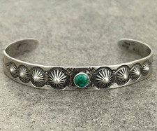 OLD FRED HARVEY ERA Navajo Turquoise Repousse Snakes Sterling Bracelet 6.75 in