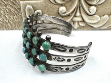 Fred Harvey Era Navajo Sterling Silver Snake Eyes Turquoise Cuff  Bracelet 40g - Additional view 1