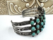 Fred Harvey Era Navajo Sterling Silver Snake Eyes Turquoise Cuff  Bracelet 40g - Additional view 2