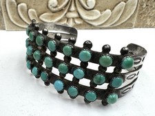 Fred Harvey Era Navajo Sterling Silver Snake Eyes Turquoise Cuff  Bracelet 40g - Additional view 5