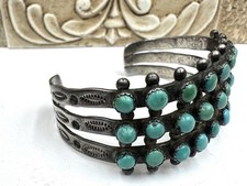 Fred Harvey Era Navajo Sterling Silver Snake Eyes Turquoise Cuff  Bracelet 40g - Additional view 6
