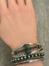 RARE FRED HARVEY ERA Navajo CERRILLOS Turquoise Sterling Bracelet 6.9 in - Additional view 1