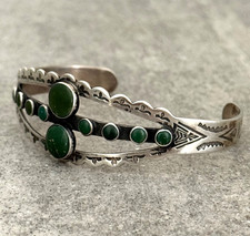 RARE FRED HARVEY ERA Navajo CERRILLOS Turquoise Sterling Bracelet 6.9 in - Additional view 2