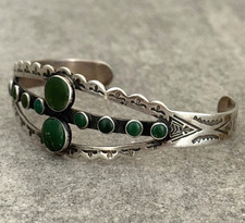 RARE FRED HARVEY ERA Navajo CERRILLOS Turquoise Sterling Bracelet 6.9 in - Additional view 3