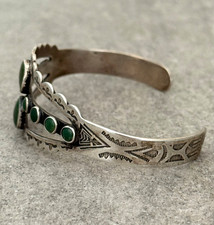 RARE FRED HARVEY ERA Navajo CERRILLOS Turquoise Sterling Bracelet 6.9 in - Additional view 6