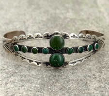 RARE FRED HARVEY ERA Navajo CERRILLOS Turquoise Sterling Bracelet 6.9 in