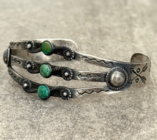 RARE FRED HARVEY ERA Navajo WHIRLING LOG Turquoise Sterling Bracelet 6.75 in - Additional view 2