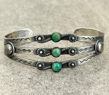 RARE FRED HARVEY ERA Navajo WHIRLING LOG Turquoise Sterling Bracelet 6.75 in