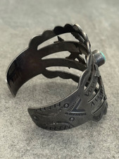 FRED HARVEY ERA Navajo CROSSED ARROWS Turquoise WIDE Sterling Bracelet 7.25 in - Additional view 8