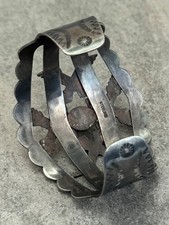 FRED HARVEY ERA Navajo CROSSED ARROWS Turquoise WIDE Sterling Bracelet 7.25 in - Additional view 9