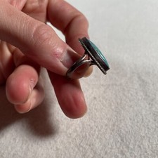 Navajo Ring Turquoise Fred Harvey Era Sterling Oval Handmade Historical Measured - Additional view 12