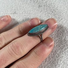 Navajo Ring Turquoise Fred Harvey Era Sterling Oval Handmade Historical Measured - Additional view 21