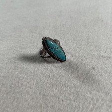 Navajo Ring Turquoise Fred Harvey Era Sterling Oval Handmade Historical Measured