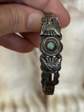 Vintage Sanford Fred Harvey Era Nickel Silver Green Turquoise Cuff Bracelet - Additional view 12