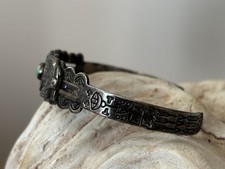 Vintage Sanford Fred Harvey Era Nickel Silver Green Turquoise Cuff Bracelet - Additional view 5