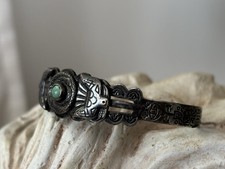 Vintage Sanford Fred Harvey Era Nickel Silver Green Turquoise Cuff Bracelet - Additional view 6