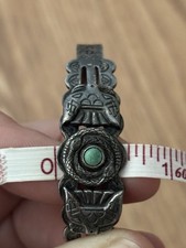 Vintage Sanford Fred Harvey Era Nickel Silver Green Turquoise Cuff Bracelet - Additional view 9