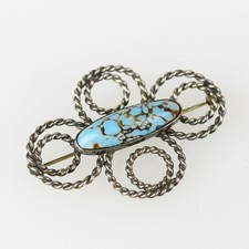 Early Fred Harvey Era Navajo Sterling Silver Rope & Hubbell Glass Brooch - Additional view 1